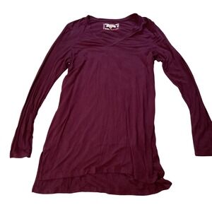 Pure‎ + Good Womens V-Neck Long Sleeve Tunic Top Burgundy High-Low Hem Medium